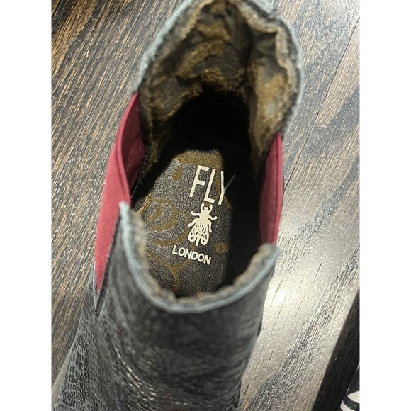 Fly London Boots Women’s 38 US 7.5 Salv Leather Wedge Chelsea Iridescent Snake - Picture 6 of 10